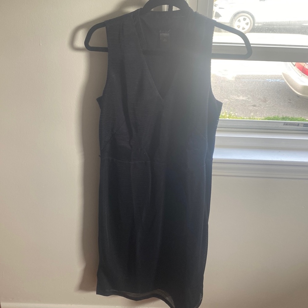 navy blue striped dress with belt